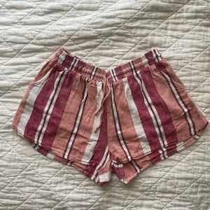 pink striped linen shorts